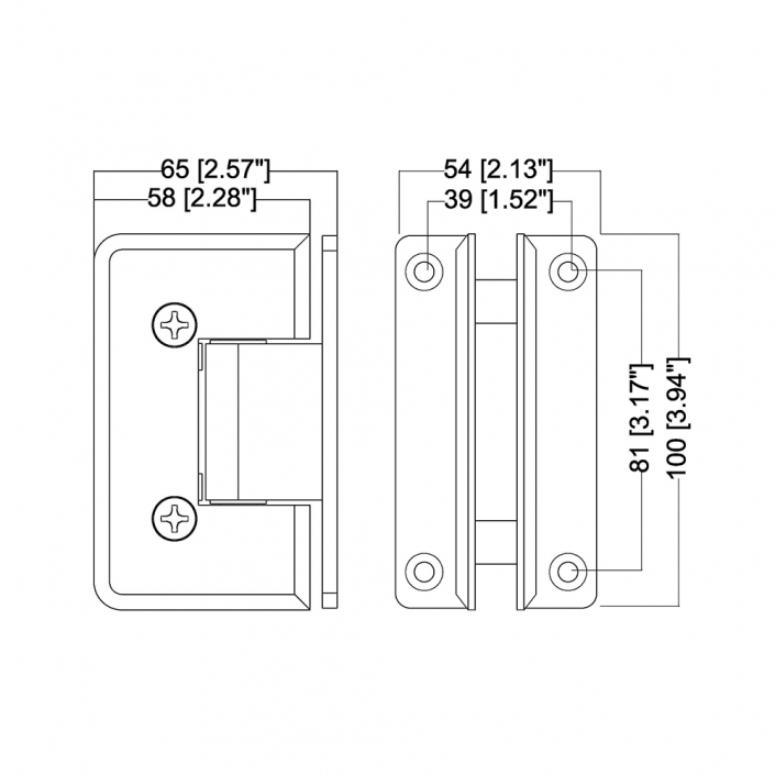 HSHDB037LCP Rockwell Heavy Duty Bevelled Corner Shower Hinge H Type